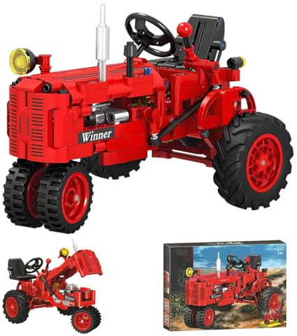 LIKLIKLINK Technik Klassisch Traktor Bausteine, 302 Teile Traktor Klemmbausteine Modell, Klassischer Traktormodells Konstruktionsspielzeug, Retro Tractor Bausteine Spielzeug Geschenk