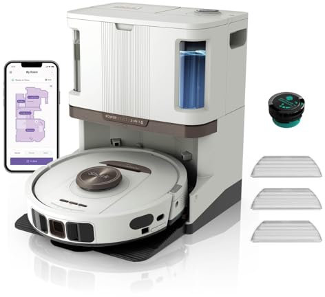 Shark PowerDetect Robot Vacuum and Mop with 60-Day Self-emptying and Cleaning Base - 3D LiDAR Navigation - Wi-Fi/App - 4 Anti-microbial Pads, 1 Odour Cartridge and 2 Brushes Incl. - White