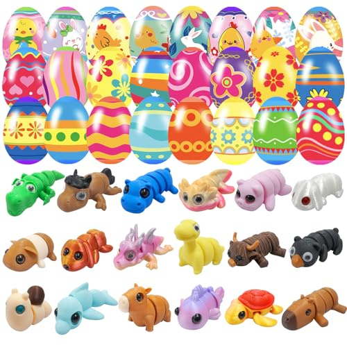 Cherislpy 18 Pcs Easter Eggs with 3D Print Animal Prefilled Easter Eggs with Toys Inside Easter Egg Fillers for Kids Boys Girls Easter Basket Stuffers Party Favors Easter Egg Fillers