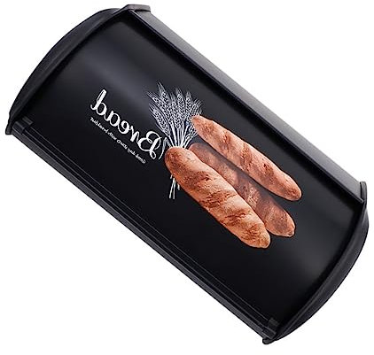 WEKADRIN Retro Style Black Metal Bread Box Kitchen Bread Holder Hinged Lid Food Storage Container for Home