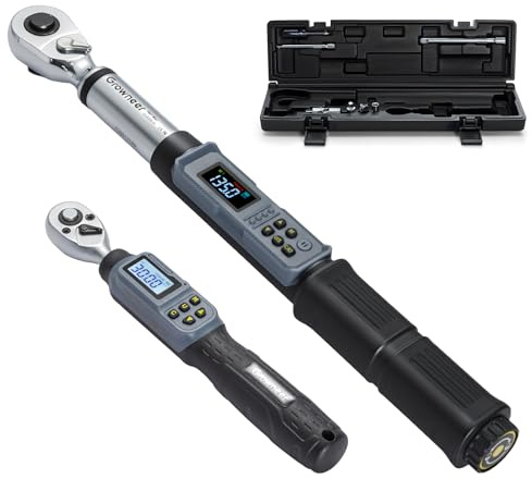 GROWNEER Digital Torque Wrench Set, 1/4 1.1-22.1 Ft-lbs/1.5-30 Nm and 1/2'' 7.38-147.5 Ft-lbs/10-200 nm, Torque Wrench Digital Combo with Buzzer & LED Indicator, Bits & Sockets for Motor Car Repair