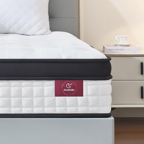 Doublelife Double Mattress 4FT6, 10.6 Inch Extra Thick Gel Memory Foam 9 Zone Mattress, Breathable Foam with Individually Pocket Spring, Motion Isolation(135x190x27cm)