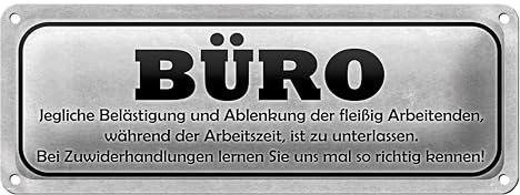 Büro Schild | Lustiges Hinweisschild | Für Arbeitsumgebung | 10 x 27cm