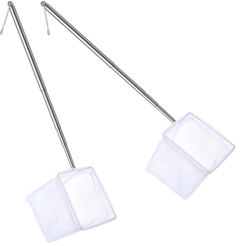 2 Pack 3 Inch Aquarium Net Small Fish Net Aquarium Shrimp Nets with Extendable Stainless Steel Handle Fine Tank Tool Mesh for Shrimp, Baby Fish, Food Residue Debris Skimming