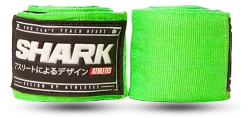 SHARK BOXING Boxbandagen, 5 m, Boxbandagen, Bandagen für Muay Thai, Kickboxen, MMA, Boxen, Daumenschlaufe, maximale Unterstützung (grün)