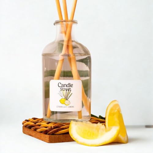 Candle Street | Profumatore Antizanzare con Bastoncini | Fragranza Citronella e Limone | 100ml - Lunga Durata 10 Settimane | Base Vegetale, Vegan | Made in Italy | Per Casa, Terrazzo e Giardino