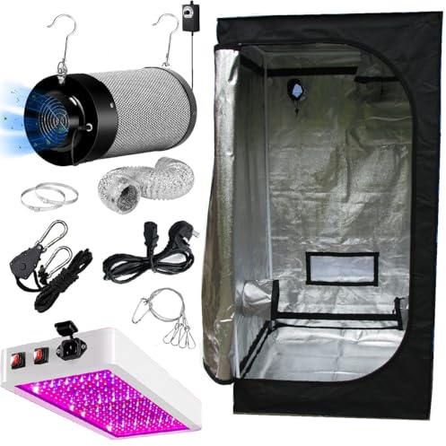 Grow Tent Kit, 60 x 60, 80 x 80 cm Complete Hydroponics Setup with LED Grow Light, Carbon Filter and Fan System (80 x 80 x 160 cm)