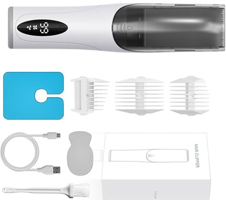 Tondeuse rechargeable pour bébé - 3 tailles - Faible bruit - Fonctionnement sous vide - Silencieux - Pour un usage domestique - Blanc - Avec affichage en temps réel