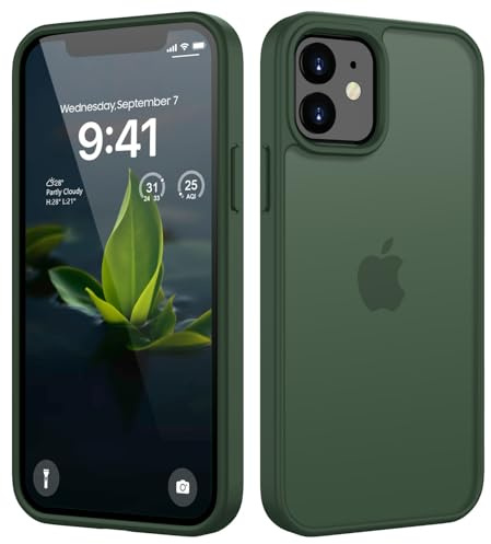 HGH Matt Hülle für iPhone 12/12 Pro 6,1 Zoll, Grün | [Militärschutz] Schutzhülle Samtige Touch Matt Anti-Kratzen, Durchscheinende Rückseite Schutzhülle, Anti-Fingerabdruck