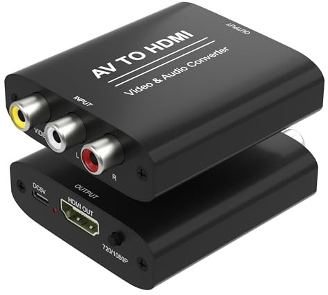 RCA to HDMI Converter, AV to HDMI Converter, 1080P RCA Composite CVBS Audio Video Adapter Supports PAL/NTSC, Red White Yellow to HDTV Adapter Compatible for TV/PC/Wii/PS2/ PS3/VCR/DVD Players