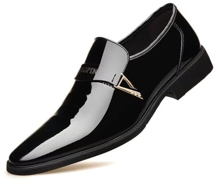 Hixingo Zapatos de Vestir Hombre Sin Cordones, Zapatos de Cuero Modernos Zapatillas Vestir Hombre Verano Antideslizante Suela de Goma para Negocios, Oficina, Trabajo, Bodas (686# Negro,43)