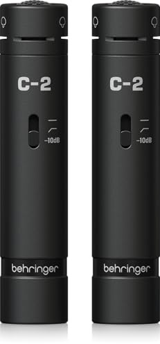 Behringer Micrófonos de Condensador de diafragma pequeño a Juego C-2 Edición Oscura, cardioide, 20 Hz-20 kHz, grabación estéreo con Soportes de amortiguación y Estuche