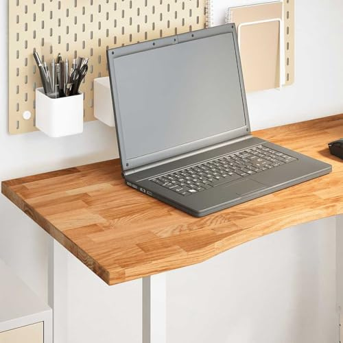Hoopleep Hellbraun Massivholz Eiche Schreibtischplatte 100x60x2,5 cm, Fein Geschliffen Holz Tischplatte für Heim Büro, Langlebig Rechteckig Schreibtischaufsatz