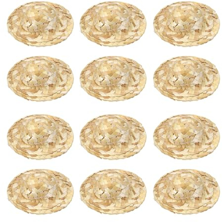 QUARKZMAN 12 Pcs Sombreros De Paja Miniaturas 3.5 Pulgada Sombreros De Paja para Tejer Miniaturas Pequeños Sombreros Vaqueros Lindos Gorros Trenzados Color Madera