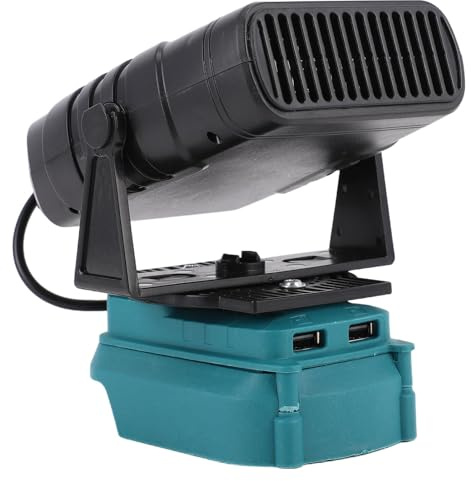 Ejoyous Kleiner Raumheizer, 200 W Raumheizung Batteriebetrieben Elektrischer Heizlüfter mit 2 USB-Anschlüssen 2 Gänge für BL1815 BL1820 BL1530 BL1840 BL1850 BL1860 Lithium-Ionen-
