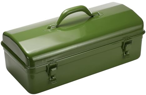 sourcing map Portable Steel Tool Box, 16.5 x 6.3 x 3.0 with Handle Double Metal Latch Trunk Tool Storage Box Metal Organizer Mountain Toolbox for Garage Warehouse Workshop Household, Green