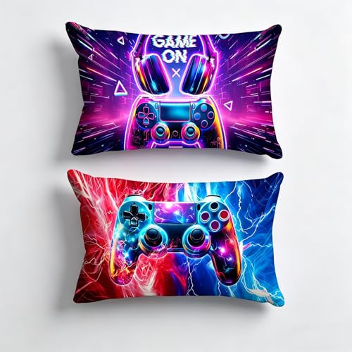 Zorvix 2 Pcs Gaming Pillow Cases, Cushion Covers with Double-Sided Patterns, Gaming Cushion For Boys, Pillow Covers for Sofa, Chair & Bedroom, Perfect Gamer Gifts for Boys Girls, 50x30cm