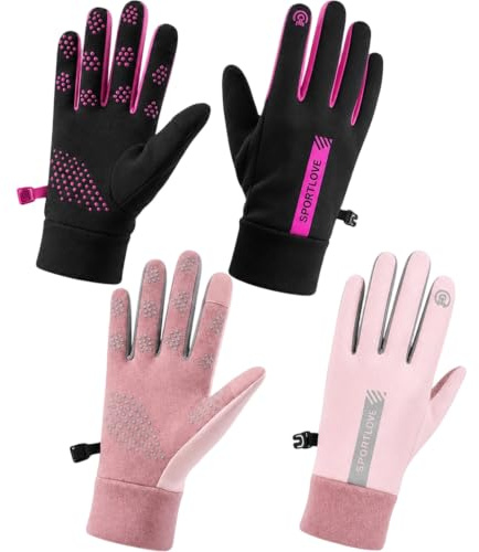 ZeBQrphio 2 Pair Netball Gloves，Touchscreen Hiking Gloves Women, Waterproof Sports Gloves for Running and Cycling, Non-Slip Mountain Bike Gloves for Outdoor Activities