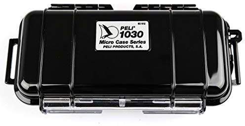 PELI 1030 Wasserdichtes Micro Case für Persönliche Utensilien, IP67-Zertifiziert, Wasser- und Staubdicht, 0,6L Volumen, Schwarz/ Schwarze Gummieinlage