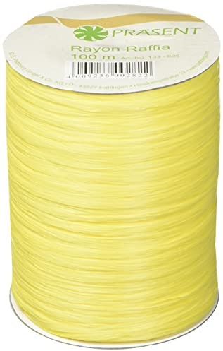 PRÄSENT Rayon Raffia Bastband gelb, 100 m Dekoband zum Einpacken von Geschenken, Verzieren & Basteln festlicher Dekos, Schleifenband für besondere Anlässe