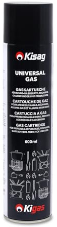 Kisag KIGAS Nachfüllgas 600 ml, mit Adapter, Butan-Propan-Mix für Sicherheitsgas-Fondue Brenner, Rechaud, Flambierbrenner & Campingkocher, Geruchsloses Feuerzeuggas zum nachfüllen