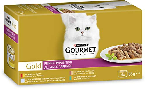 GOURMET Gold Feine Komposition, Sorten-Mix, 48er Pack (12 x 4 x 85g) | Katzenfutter nass