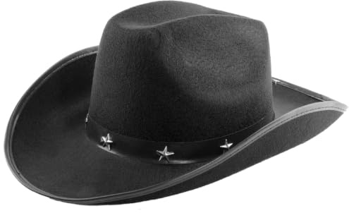 Cowboy-Hüte mit Stern-Nieten, Kostüm-Accessoire in Schwarz – Hut Stud Cowboyhut Cowgirl-Hüte Wild West (1 Stück)