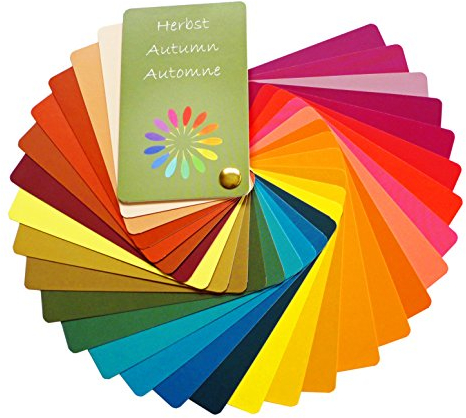 Colour pass autumn (warm autumn) as fans with 30 typical colours for colour analysis, colour advice