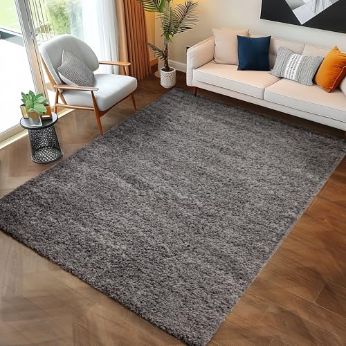 Carpettex Shaggy-Teppich, Hochflor, Wohnzimmer, Florhöhe 3 cm, einfarbig, Grau, 120 x 170 cm