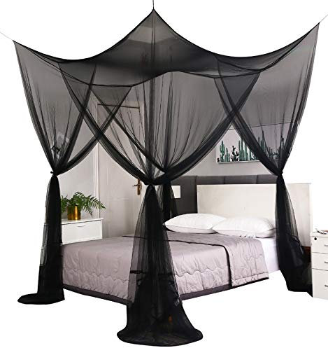 Mengersi Bed Canopy Curtains - Full Queen King Size Bed Mosquito Net for Indoor Outdoor, Black Gothic Halloween Decoration
