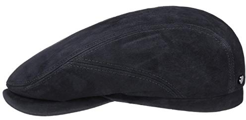 Stetson Goat Suede Flatcap Elegante Ledercap Einfarbige Kappe aus Ziegenleder mit Baumwollfutter Made in Germany Herren Ganzjährig dunkelblau 61 cm