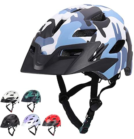 Kids Bike Helmet, Adjustable Toddler Youth Helmet with Detachable Visor & LED Light for 3-5/5-8/8-12 Years Boys Girls, Multi-Sport Helmet for Bicycle Cycling Scooter Skating, 2 Sizes