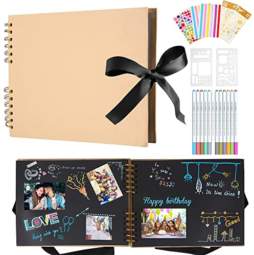 Album Fotografico,80 Pagine Album Foto Fai Da Te Nere,28X20.5cm Album Fotos Scrapbooking Album Fotografici Autoadesivo Per Bambina E Bimbo,Con 12 Pennarelli Metalliche,Per Regalo Di Compleanno/Laurea