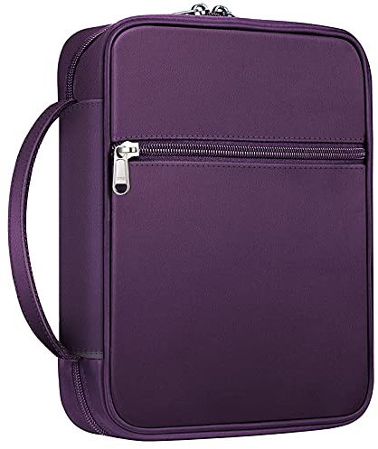 FINPAC Bibelhülle Bibelumschlag, Tragen Bibel Buchumschlag in Standardgröße | Bibeletui mit Griff und Reißverschluss Tasche, Bibelüberzug Geschenk für Männer Frauen, (Violet)