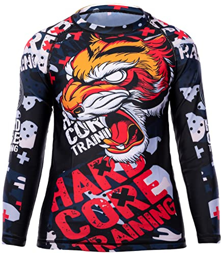 Hardcore Training Kids Rash Guard Camiseta de Compresión para Niños Unisex Manga Larga Artes Marciales BJJ Fitness Boxeo Ropa Deportiva
