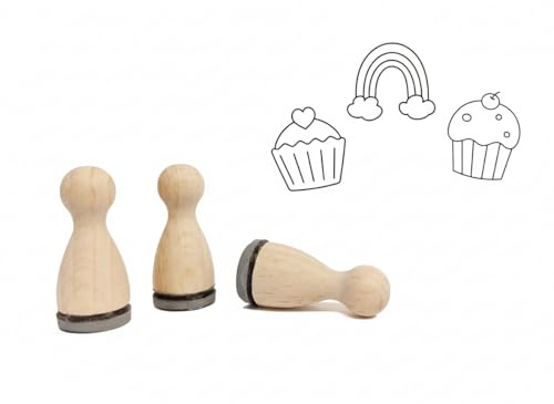 Ministempelset Muffins | 3 Stempel mit 12mm Durchmesser | Holzstempel Essen/Geburtstag