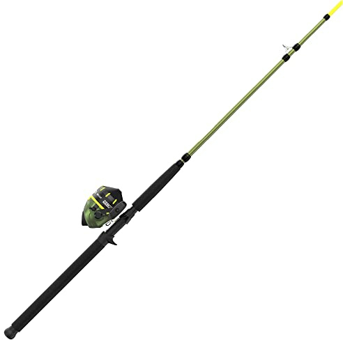 Zebco Big Cat Spincast Spule und Angelrute Combo, 2-teilige Angelrute, Einstellbarer Magnum Drag, vorgespult mit 11,3 kg Hi-Vis Line, Größe 80 Rolle, Waldgrün