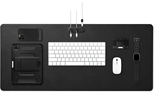 Spigen Desk Pad Velo Vegan PU Leather with Built in Magnetic Cable Holder and Non Slip Rubber Mat - Black