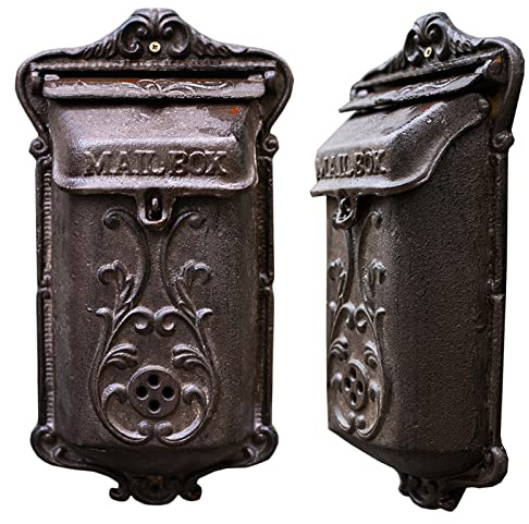 Boîte aux lettres en fonte – Fixation murale robuste – Verrouillable – Boîte aux lettres en fonte robuste – 35,8 x 19,8 cm – Gris