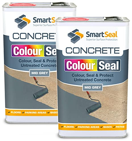 SmartSeal Coloured Concrete Sealer (Mid Grey, 2 x 5L) - Professional Sealant to Recolour, Protect & Transform External Floors - Durable Alternative to Concrete Paint - Hard-Wearing Finish