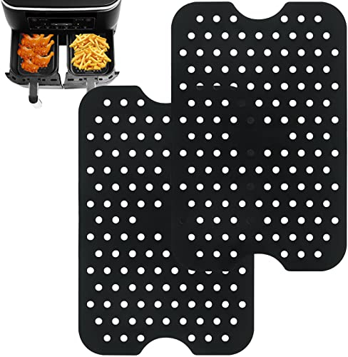 BYKITCHEN 2pcs Silicone Air Fryer Liner for Ninja Dual Basket, Air Fryer AF300UK Accessories, Reusable Silicone Liners for Ninja Double Drawer Fryer and Salter/Instant Vortex Twin Air Fryer (Black)