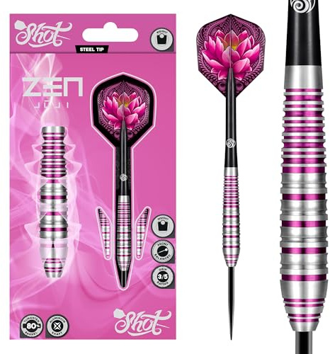Shot! Steel Darts Zen Juji Match Dart 80% Tungsten Steeltip Darts | Soft Dart Hochwertiges Tungsten Dart Set mit Schäften und Flights Made in New Zealand (23 Gramm)