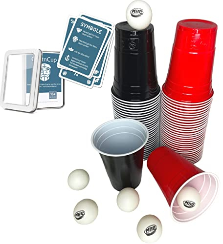 CaptnCup – Jeu à boire Beer Pong – L'extension Beerpong idéale pour les festivals ou pour offrir (CaptnCup + 200 gobelets réutilisables + 12 balles)