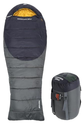 Eurohike Adventurer 300 XL Sleeping Bag with Extra Length and Width for Adults, Teens, 1 Person, 3 Season, Mummy, Portable, Indoor & Outdoor Use, Camping, Hiking, Backpacking, Compression Bag, Grey