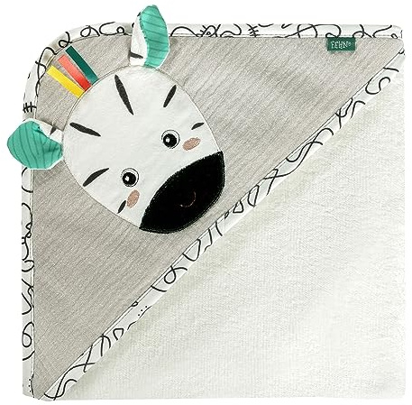 Fehn Telo da Bagno Zebra Poncho per Bambini in Spugna Con Cappuccio - Simpatica Zebra per Neonati e Bambini da 0+ Mesi - Misura 80 x 80 cm
