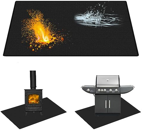 Leerweii Grillmatta, golvskydd, 100 x 180 cm, brandsäkert underlag, 3 lager, brandskyddsmatta, golvskyddsmatta, grillunderlägg, silikon, glasfiber, utomhus, grillmatta för gasgrill, träkolgrill