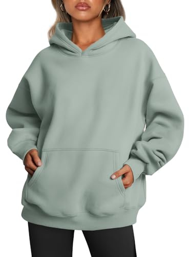 Trendy Queen - Felpe con Cappuccio Oversize da Donna in Pile, a Maniche Lunghe, Pullover Autunnali e Invernali, Verde Chiaro, X-Large