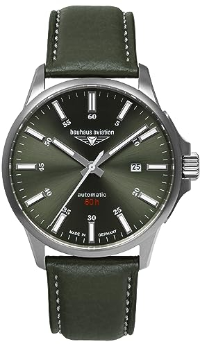 Bauhaus Aviation Herrenuhr mit Lederband Titan Automatik 10 ATM Saphirglas Datum 2864-4