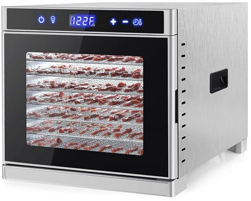 Máquina de deshidratador de alimentos comerciales, secador de alimentos de fruta de acero inoxidable de 8 bandejas, 700 W Máquina de secador de congelamiento con control de temperatura,Silver