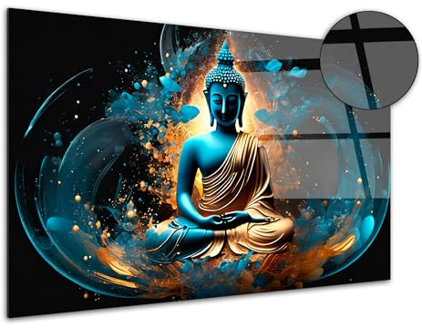 DECLINA Tableau mural zen Bouddha lumineux, Impression haute définition sur verre acrylique, déco murale moderne paysage spirituel, cadre design pour salon, chambre ou espace bien-être
